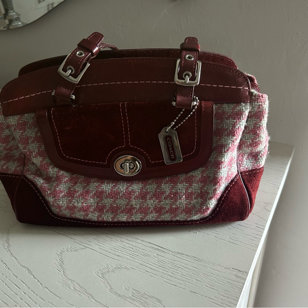 Coach Red and Pink Houndstooth Shoulder Bag